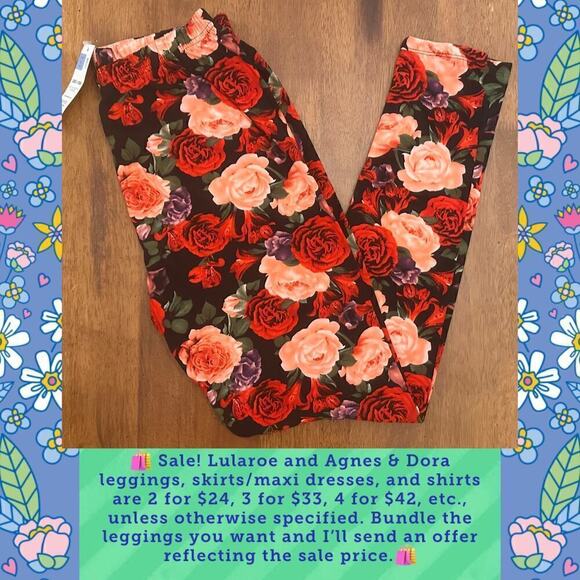 Agnes & Dora Pants - NWT Agnes & Dora Rose Floral Pattern Leggings, Size Large
